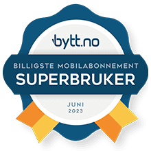 Stempel for billigste mobilabonnement juni 2023 - Kåring fra Bytt.no