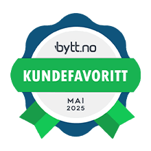 Et emblem som viser "kundefavoritt for bytt.no for mai 2025"
